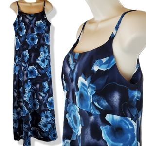 Vintage DBY Blue Floral Chiffon Dress Size 7 Womens Tie back